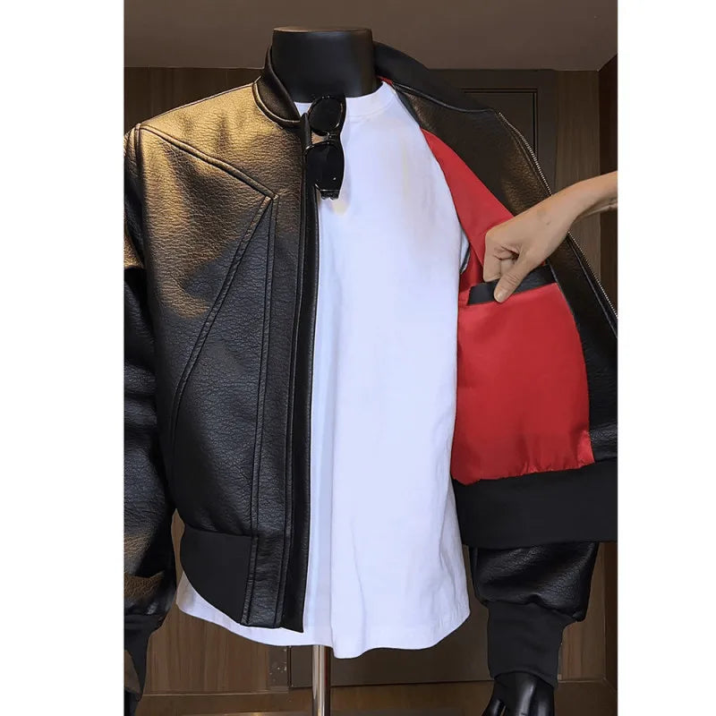 Men Coats Faux Leather Jackets Turn Down Collar Pu Coat Work Streetwear Jacket Zipper Outerwear Casual Regular 2026 Autumn