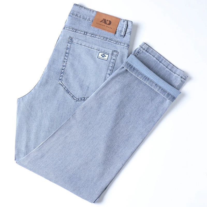2026 Summer Ice Silk Thin Four Seasons Men's Jeans Loose Straight Wide Leg Pants