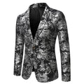 Men's Slim Fit Print Blazer Jacket 2025 Fashion Handsome Business Casual Silver Stage Show Suit Small Menswear