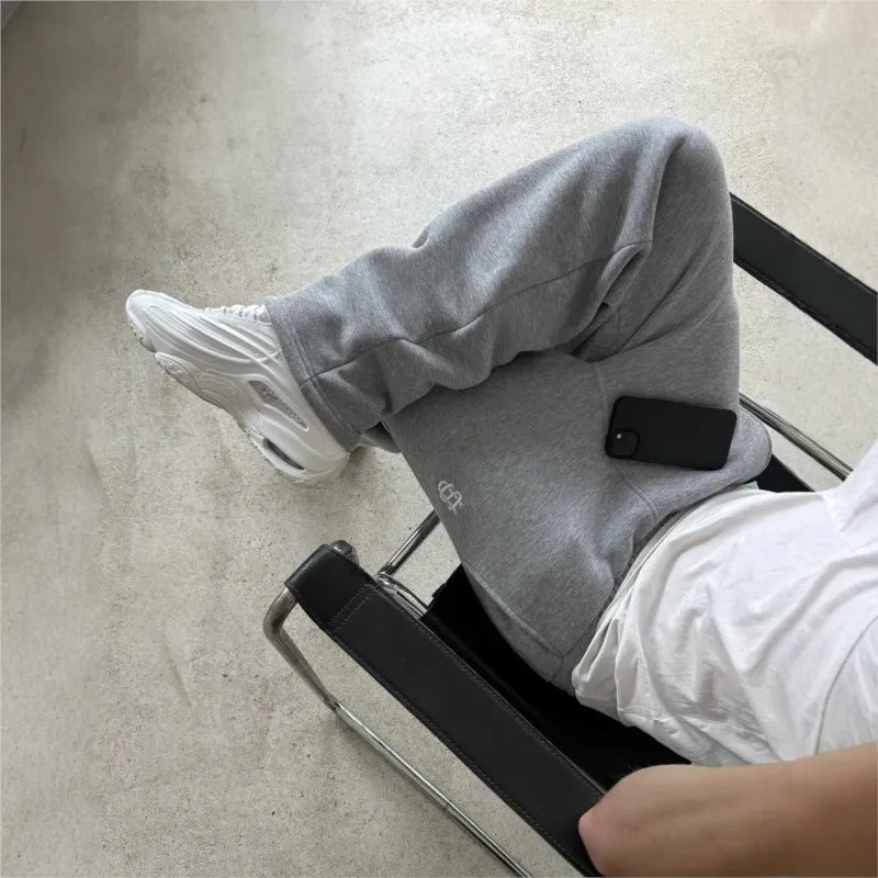 Retro Personalized Y2K Loose Straight Men's Tracksuit Pants with Leg Zipup Embroidery Hip Hop Harajuku Casual Men wide leg pants