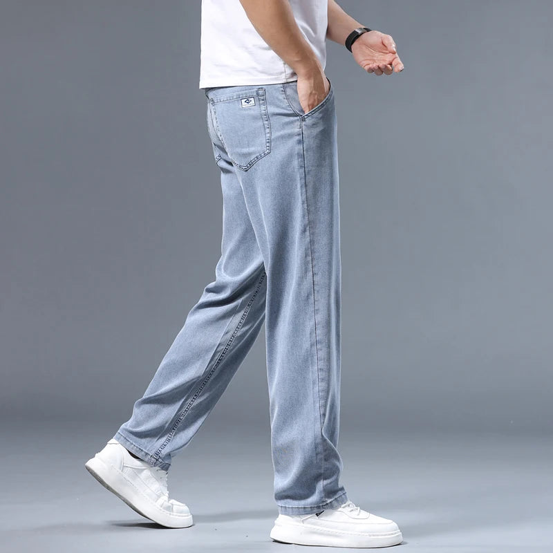2026 Summer Ice Silk Thin Four Seasons Men's Jeans Loose Straight Wide Leg Pants