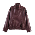 Women's Jacket 2026 Autunm  New Black Long Sleeve Pebble Faux Leather Jacket Motorcycle Style Personality Fashion