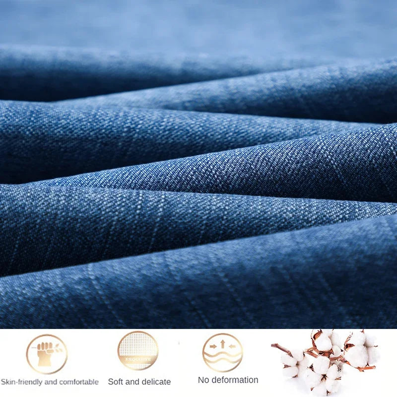 2026 Summer Thin Men's Cotton Jeans New Fashion Gray Elastic Straight Business Casual Pants Comfortable Brand Trousers