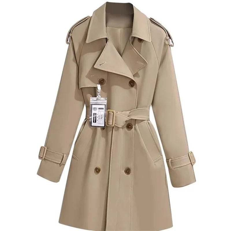 Windcoat Women's 2025 New Spring Autumn High-end Mid long Waist cinching Popular Outerwear Lace-Up Windbreaker Jacket With Belt