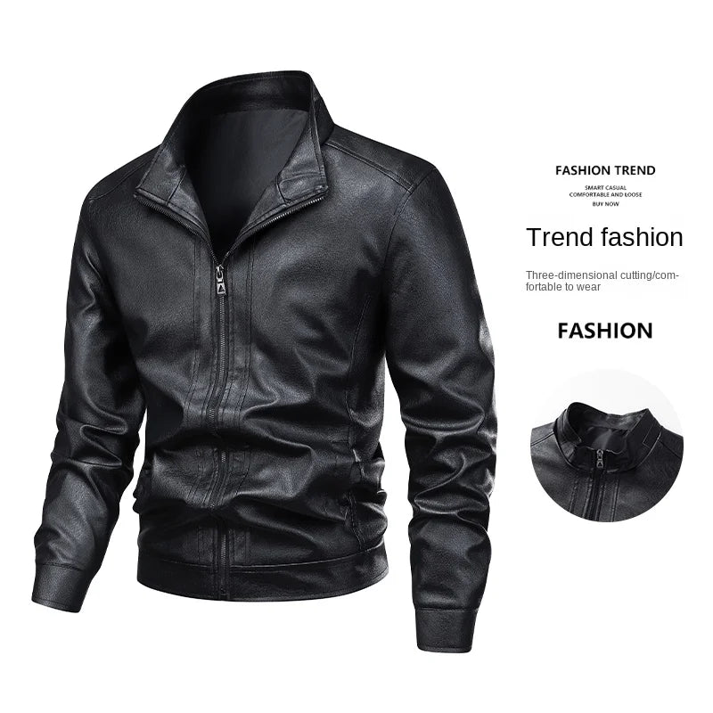 Cross border 2025 new leather jacket men's coat autumn new stand collar jacket men's top windproof casual jacket men