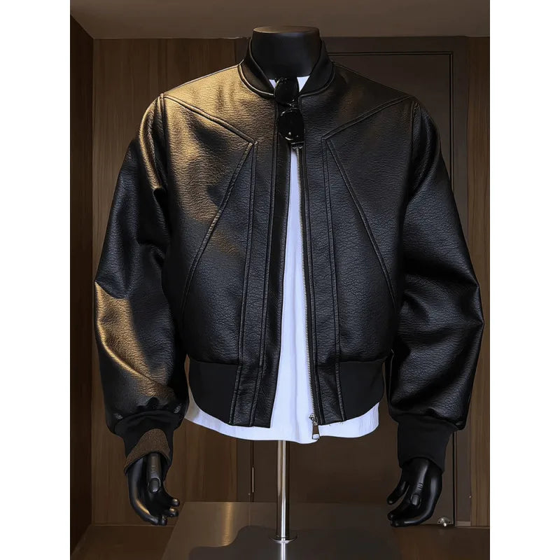Men Coats Faux Leather Jackets Turn Down Collar Pu Coat Work Streetwear Jacket Zipper Outerwear Casual Regular 2026 Autumn