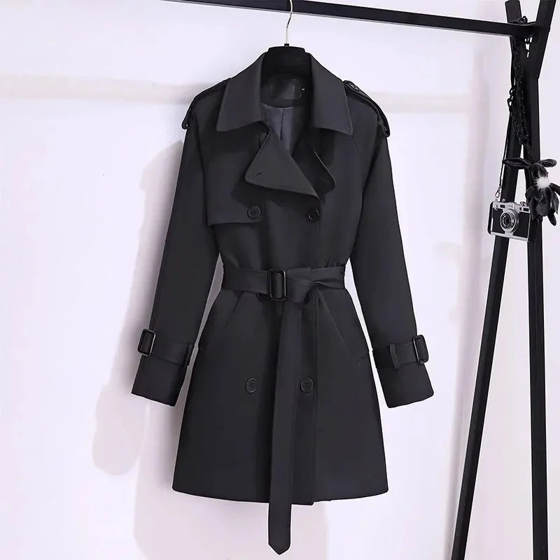 Windcoat Women's 2025 New Spring Autumn High-end Mid long Waist cinching Popular Outerwear Lace-Up Windbreaker Jacket With Belt