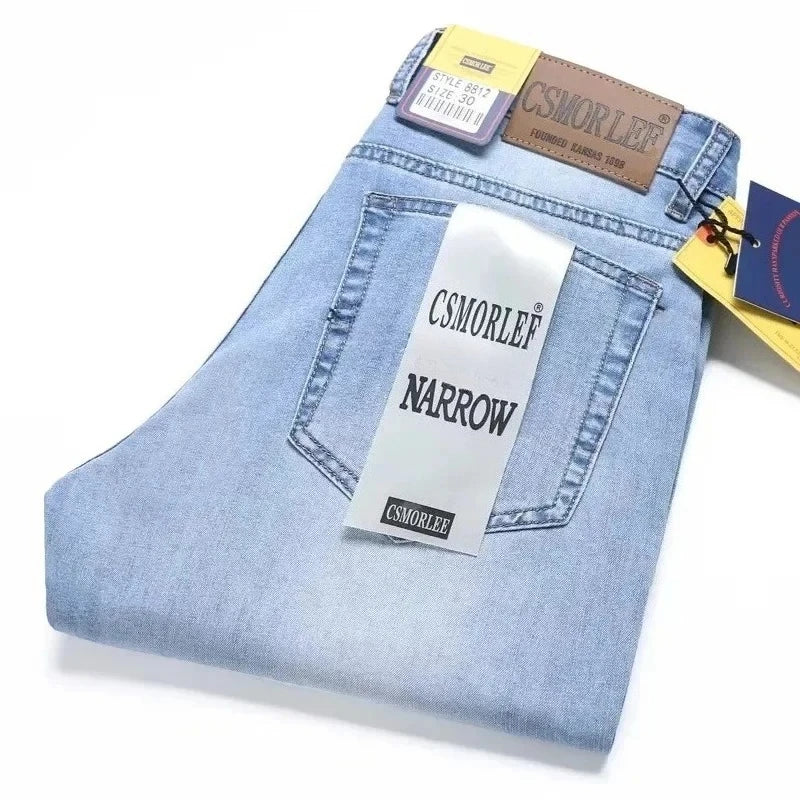 2026 Spring Summer Thin Jeans Classic Style Fashion Stretch Regular Fit Denim Trousers Male Brand Men's Washed Light Blue