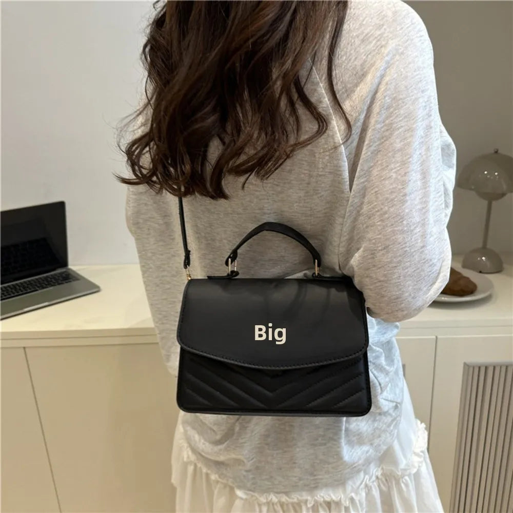 Casual Pure Color Women's Handbag PU Large Capacity Square Bag Stitching Handbag