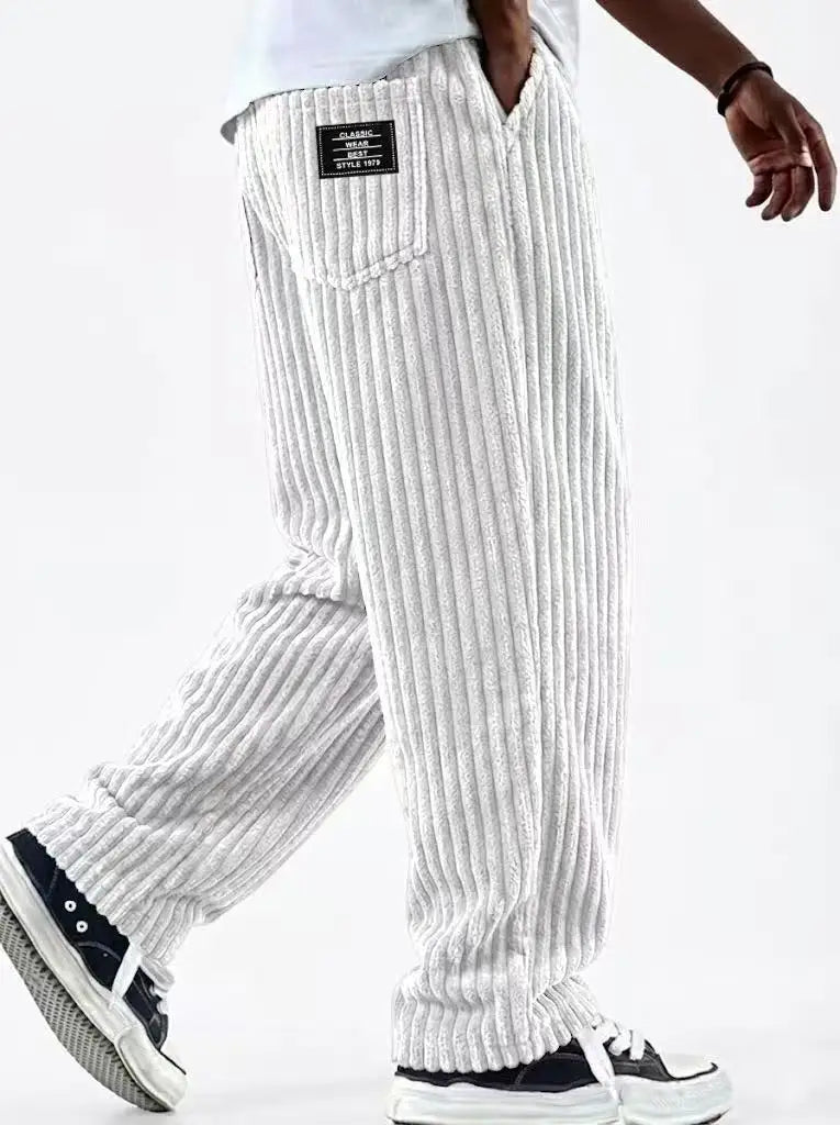 Winter 2026 new fashion Men's Corduroy Straight Casual Pants spring autumn Outdoor Streetwear with Drawstring Elastic Waist