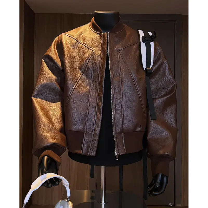Men Coats Faux Leather Jackets Turn Down Collar Pu Coat Work Streetwear Jacket Zipper Outerwear Casual Regular 2026 Autumn