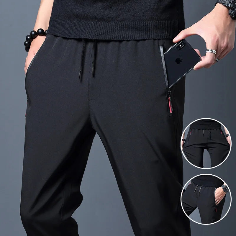 2025 NEW Men's Casual Pants Straight Slim Fit Elastic Waist Jogger Korean Classic Blue Black Gray Male Brand Trousers Plus Size
