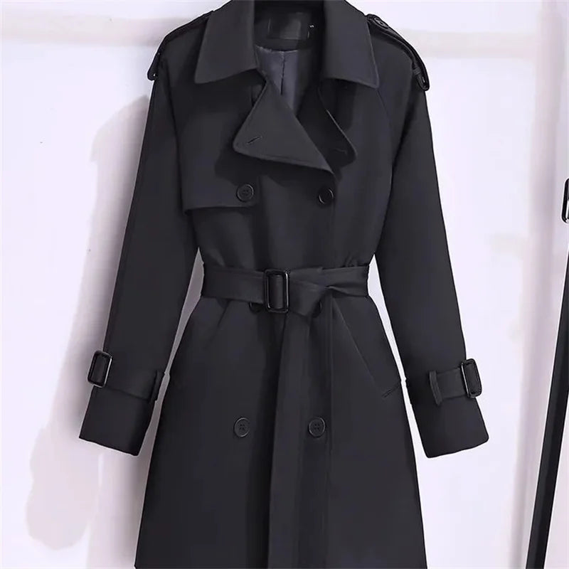 Windcoat Women's 2025 New Spring Autumn High-end Mid long Waist cinching Popular Outerwear Lace-Up Windbreaker Jacket With Belt