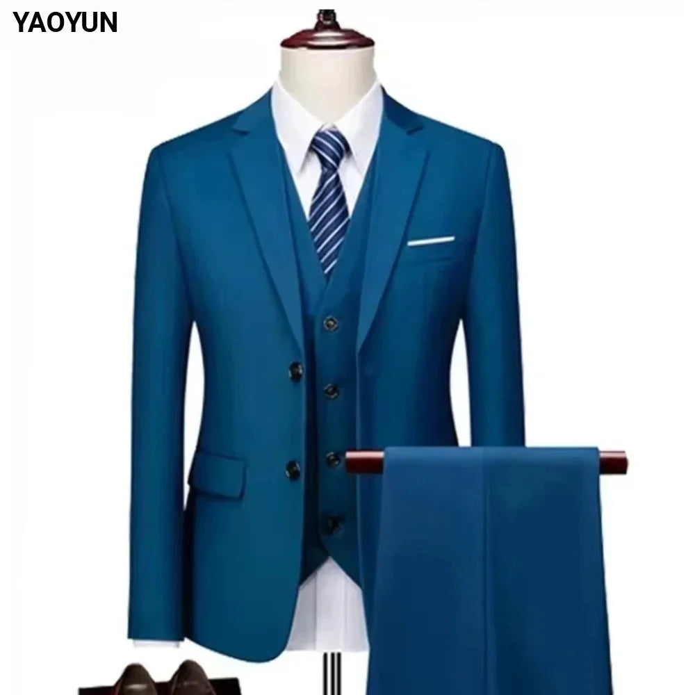 Elegant Suits For Men 3 Pieces 2 Set Fashion Classic Casual Full Jackets Vest Pants Blazers Outfit 2026 Formal Costume