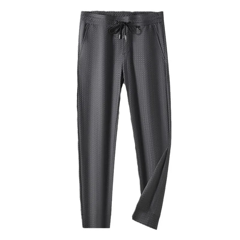 Minglu Thin Ice Silk Men's Pants High Quality Plaid Solid Color Casual Trousers Summer Slim-fit Quick-drying Sweatpants Man 5XL