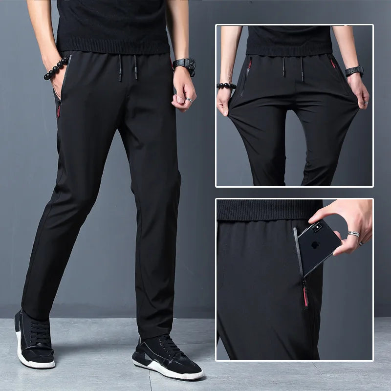 2025 NEW Men's Casual Pants Straight Slim Fit Elastic Waist Jogger Korean Classic Blue Black Gray Male Brand Trousers Plus Size