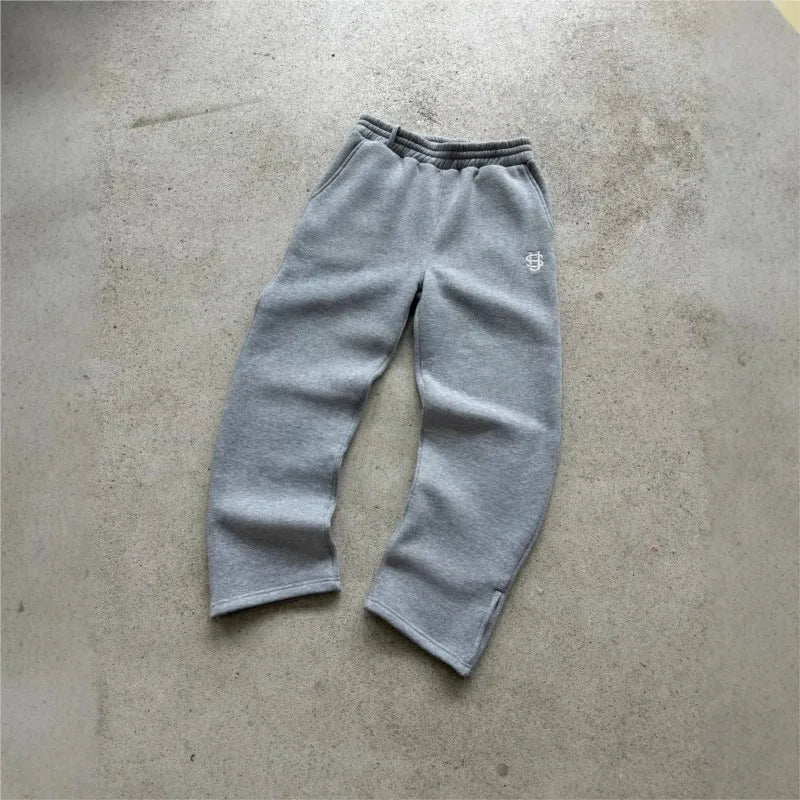 Retro Personalized Y2K Loose Straight Men's Tracksuit Pants with Leg Zipup Embroidery Hip Hop Harajuku Casual Men wide leg pants