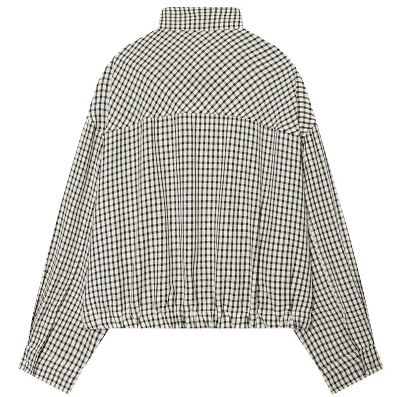HXAO Plaid Bomber Jacket Women's Jacket Spring Autumn 2026 Crop Oversized Long Sleeve Top Casual Zipper Outerwear Outdoor Coats