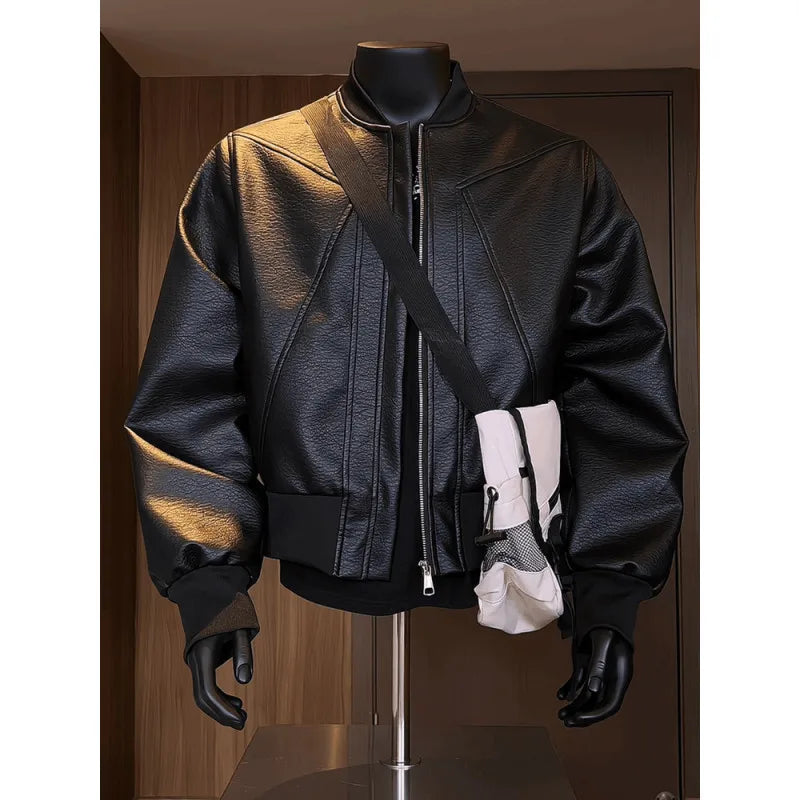 Men Coats Faux Leather Jackets Turn Down Collar Pu Coat Work Streetwear Jacket Zipper Outerwear Casual Regular 2026 Autumn