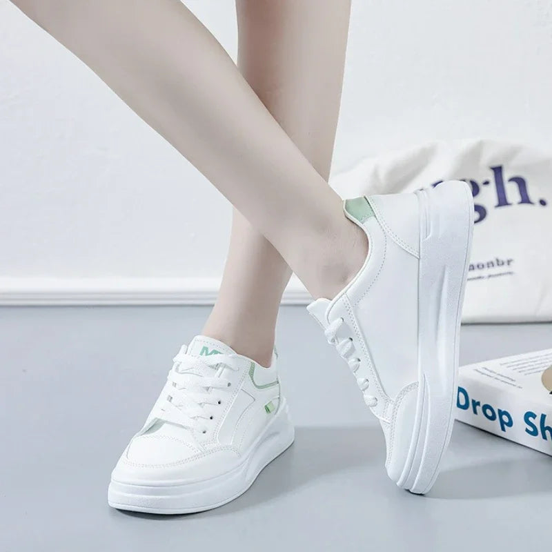 Women's Shoes Platform Sneakers Lace-Up Women Running Shoes Outdoor Breathable Tennis Shoes PU Leather White Casual Shoe 2025