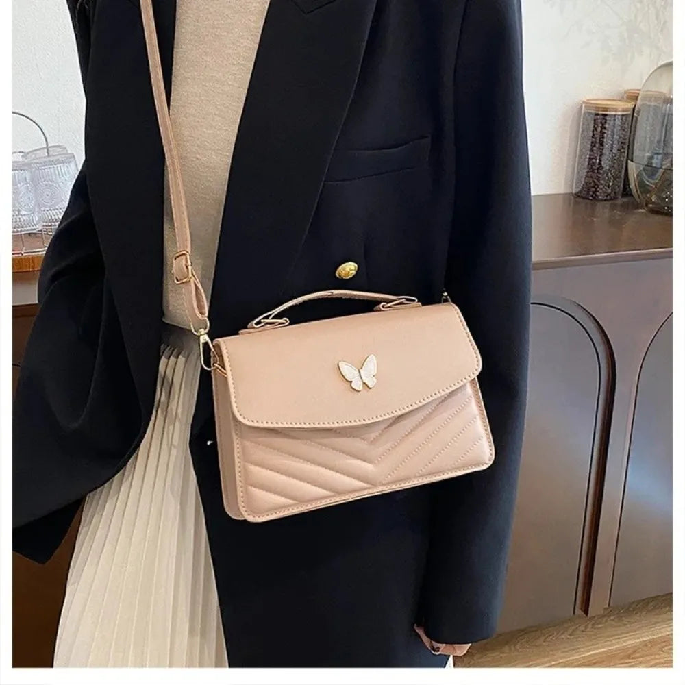 Casual Pure Color Women's Handbag PU Large Capacity Square Bag Stitching Handbag