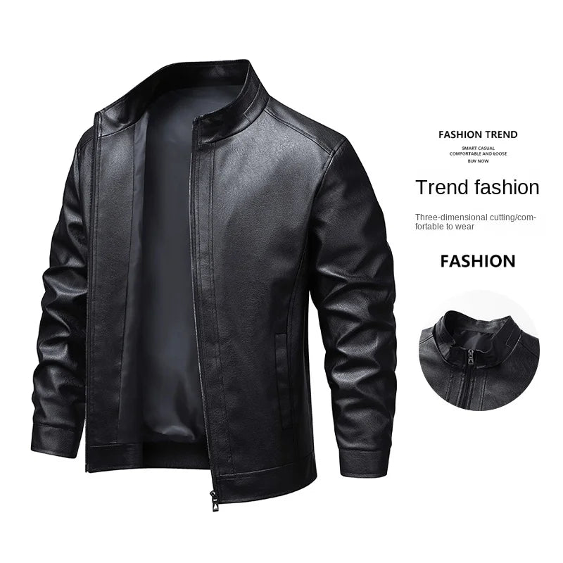 Cross border 2025 new leather jacket men's coat autumn new stand collar jacket men's top windproof casual jacket men