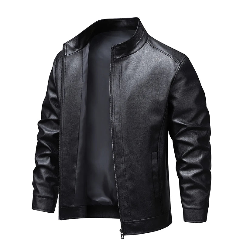 Cross border 2025 new leather jacket men's coat autumn new stand collar jacket men's top windproof casual jacket men