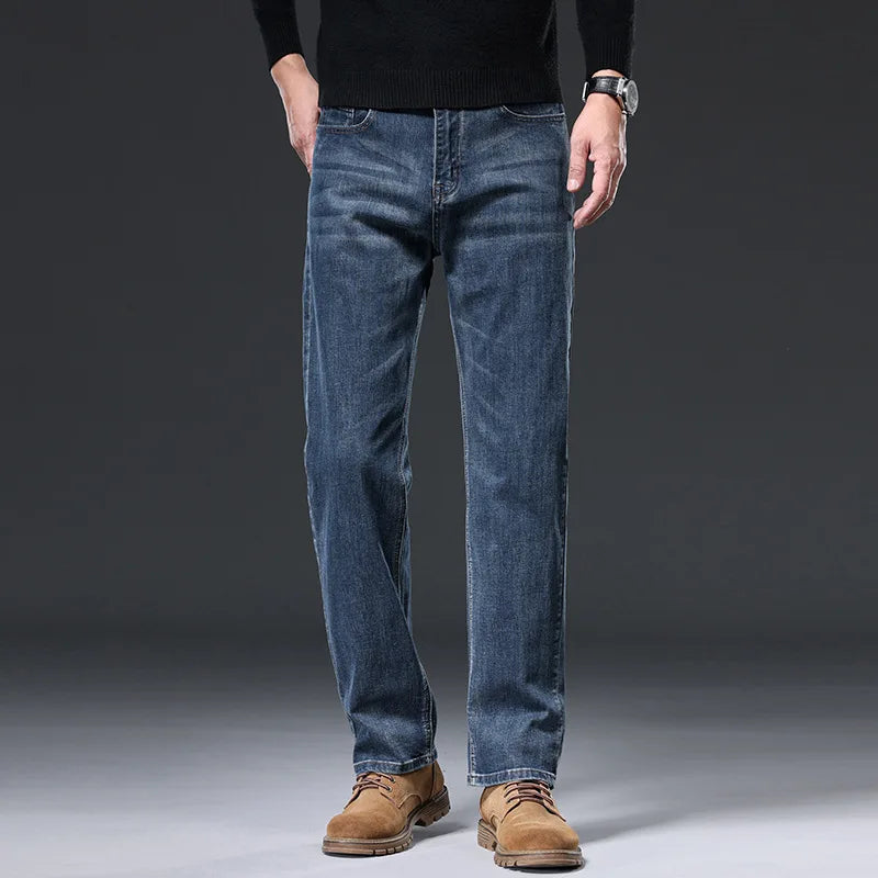 Jeans men's new straight tube loose wide leg 2025 autumn men's pants elastic casual business multi-color long pants men's style