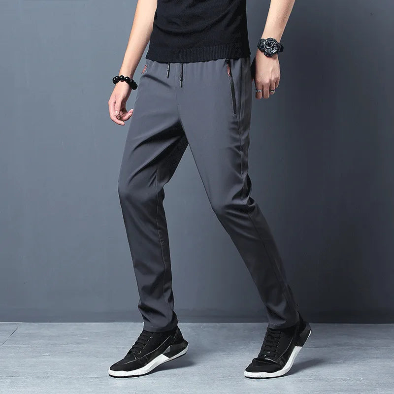2025 NEW Men's Casual Pants Straight Slim Fit Elastic Waist Jogger Korean Classic Blue Black Gray Male Brand Trousers Plus Size