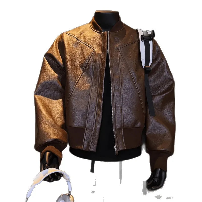 Men Coats Faux Leather Jackets Turn Down Collar Pu Coat Work Streetwear Jacket Zipper Outerwear Casual Regular 2026 Autumn