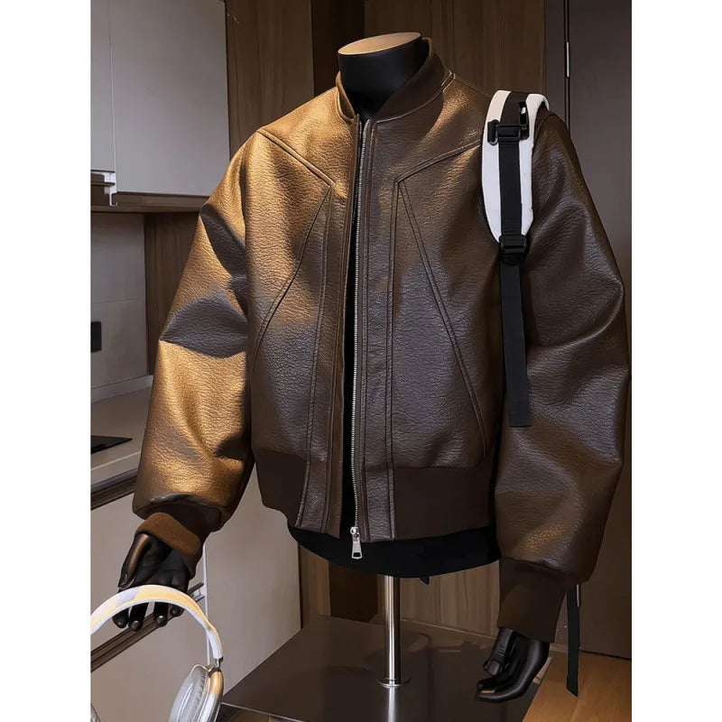 Men Coats Faux Leather Jackets Turn Down Collar Pu Coat Work Streetwear Jacket Zipper Outerwear Casual Regular 2026 Autumn