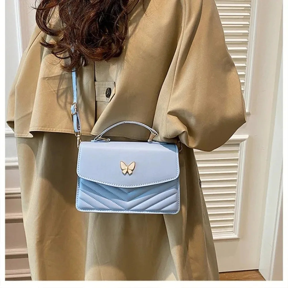 Casual Pure Color Women's Handbag PU Large Capacity Square Bag Stitching Handbag