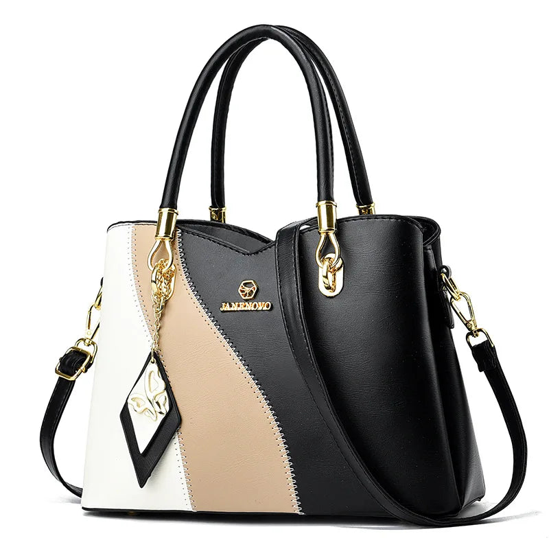 2026 New Three Color Combination Women's Handbag Large Capacity Soft Leather Shoulder Bag Fashion Elegant Women's Crossbody Bag