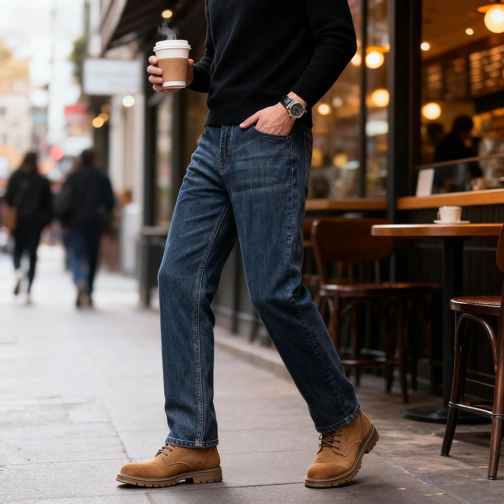 Jeans men's new straight tube loose wide leg 2025 autumn men's pants elastic casual business multi-color long pants men's style