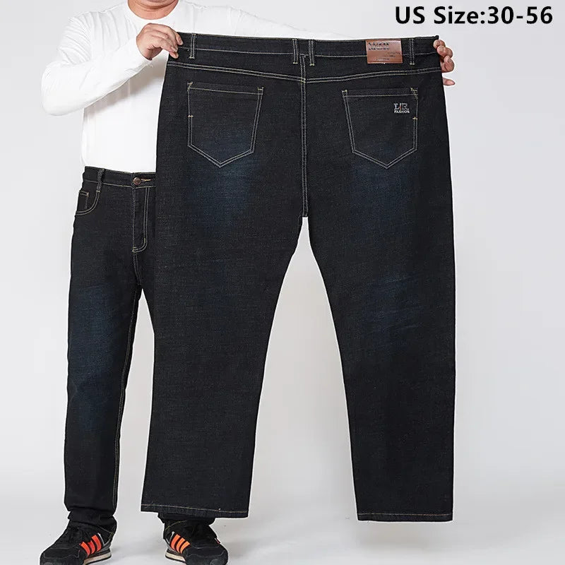 Plus Size Mens Jeans Summer  Extra Elastic Loose High waist Oversized 56 54 52 Denim Trousers Thick Autumn Father Straight Pants