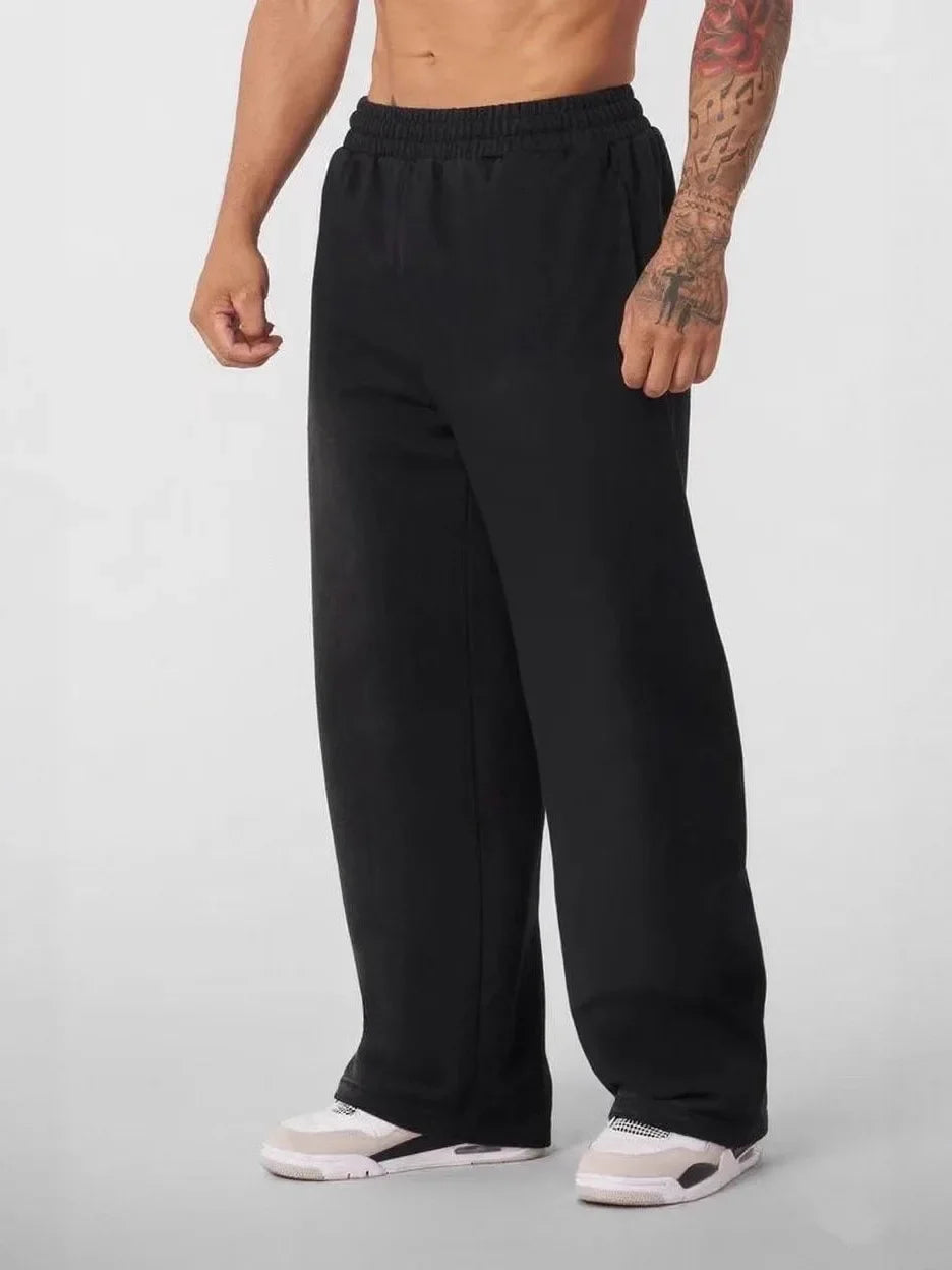 Men's Large Size Oversized Wide-Leg Sweatpants - Loose-Fit Trousers with Elastic Waist  Breathable Winter Pants