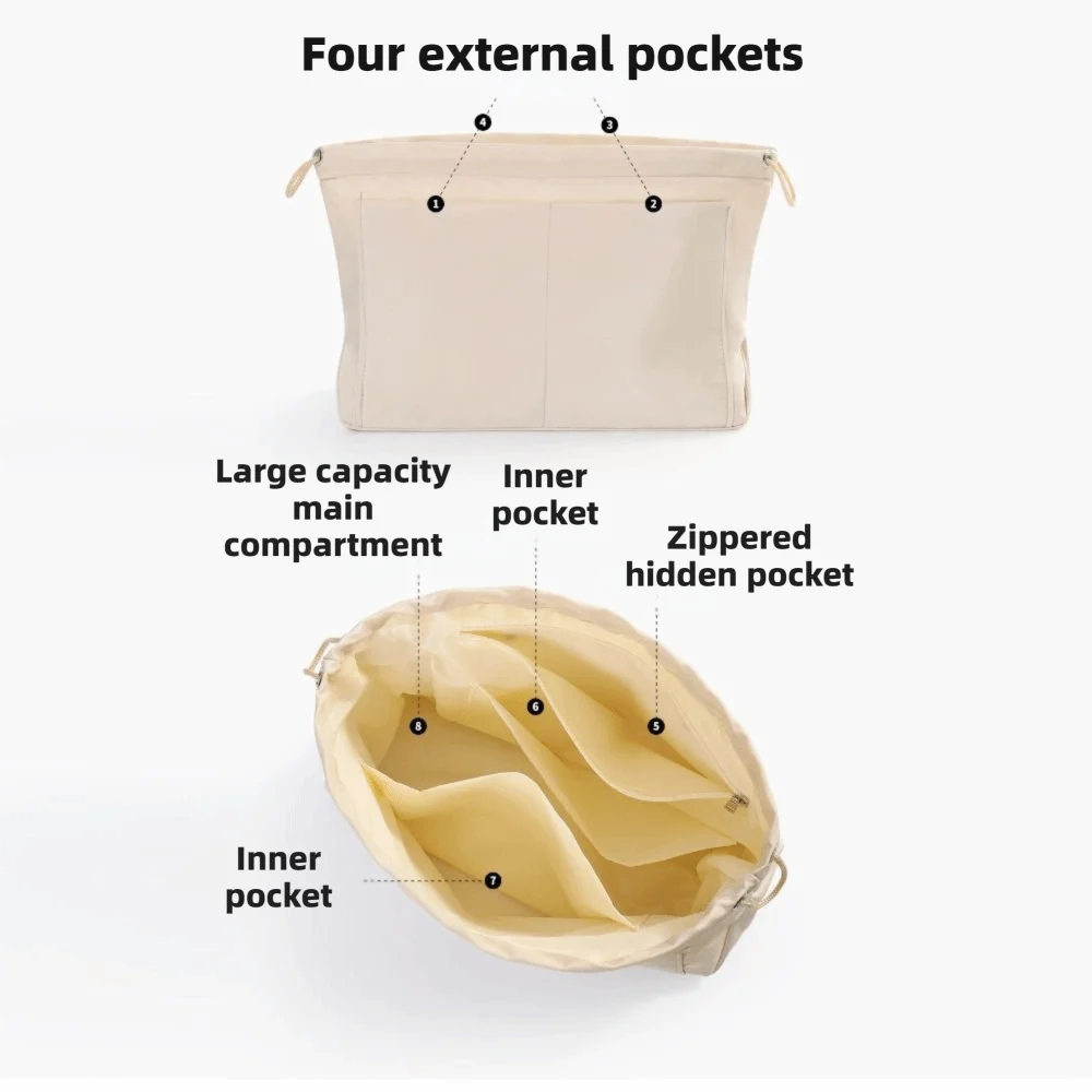 Simple Style Women's Handbag Multifunctional Lightweight Inner Bag Multiple Compartments Cosmetic Bag Storage Purpose