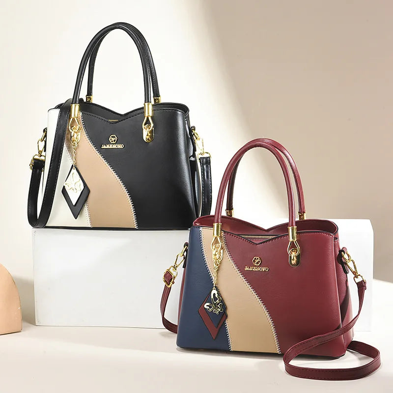2026 New Three Color Combination Women's Handbag Large Capacity Soft Leather Shoulder Bag Fashion Elegant Women's Crossbody Bag