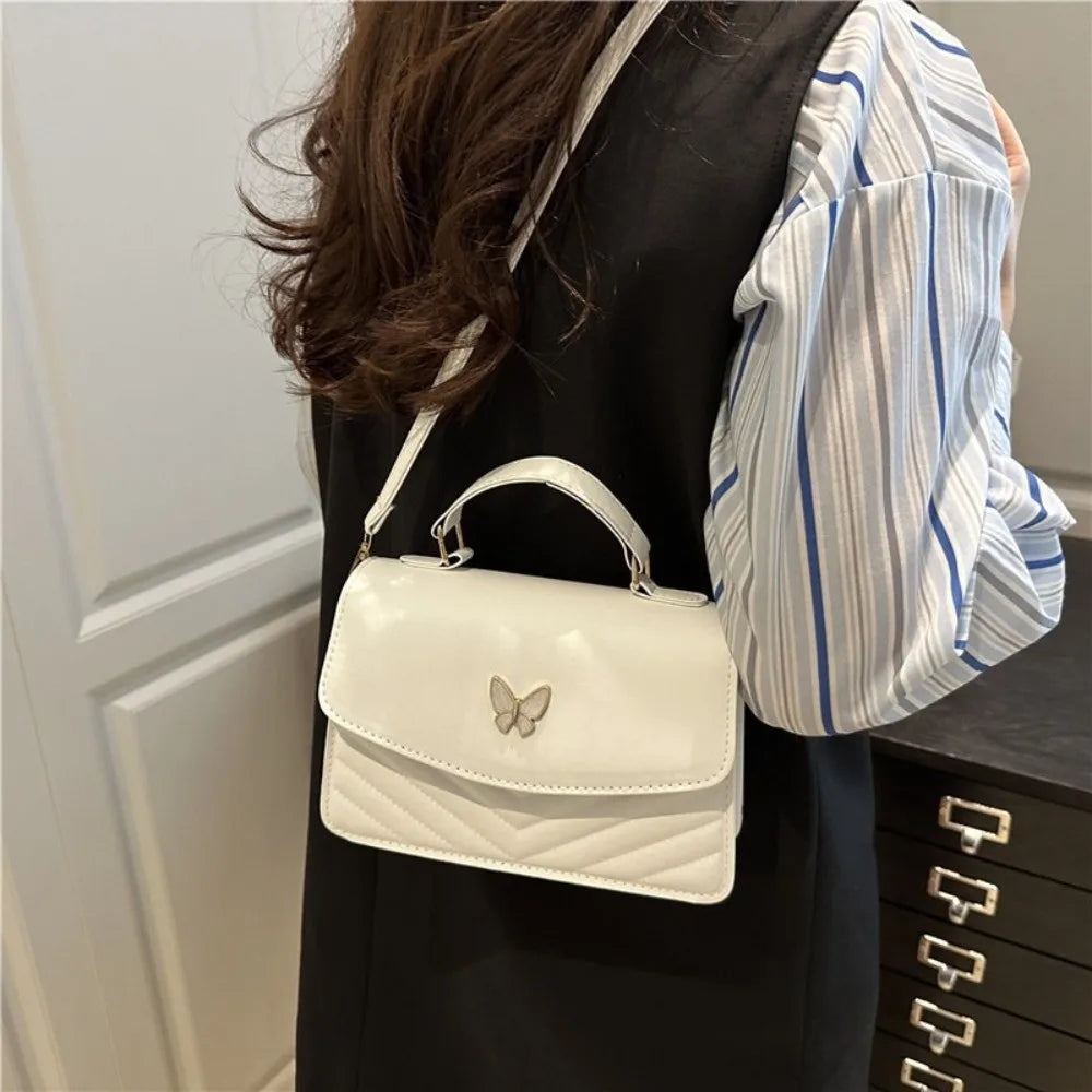Casual Pure Color Women's Handbag PU Large Capacity Square Bag Stitching Handbag