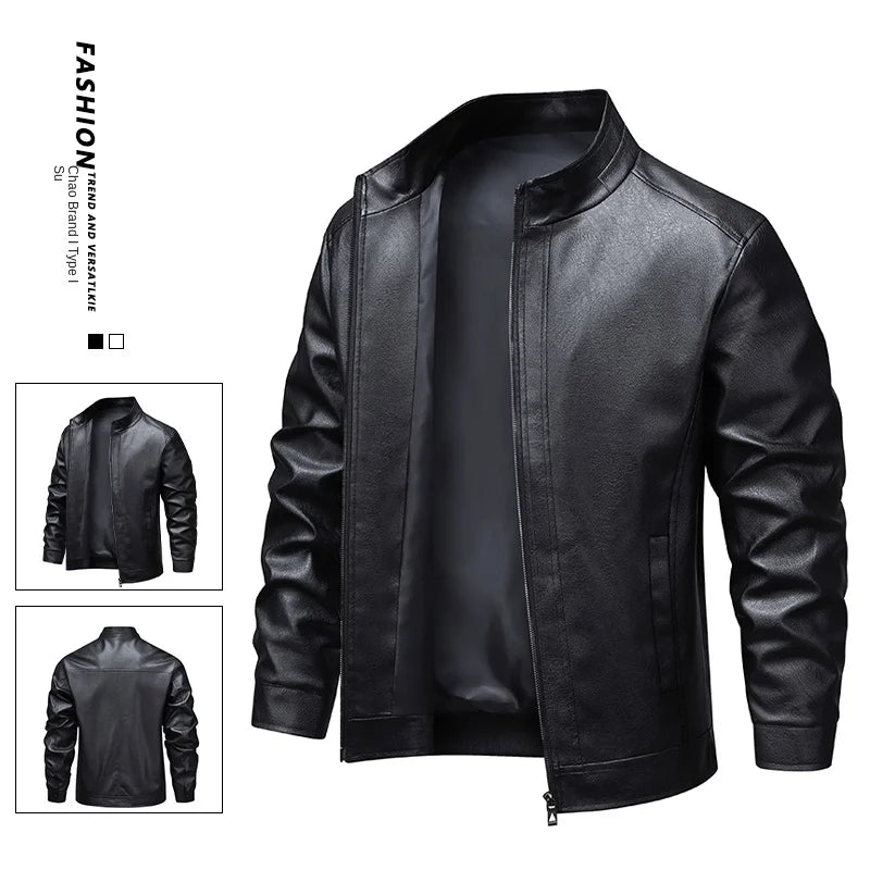 Cross border 2025 new leather jacket men's coat autumn new stand collar jacket men's top windproof casual jacket men