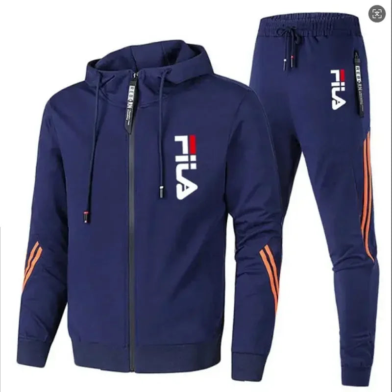 2026 Men's Spring and Fall Outdoor Zipper Jacket + Sweatpants Jogging Set Casual Basketball Fitness Two-piece Set