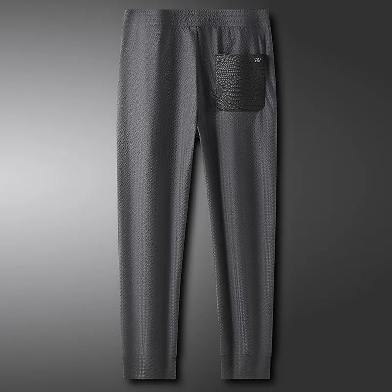 Minglu Thin Ice Silk Men's Pants High Quality Plaid Solid Color Casual Trousers Summer Slim-fit Quick-drying Sweatpants Man 5XL