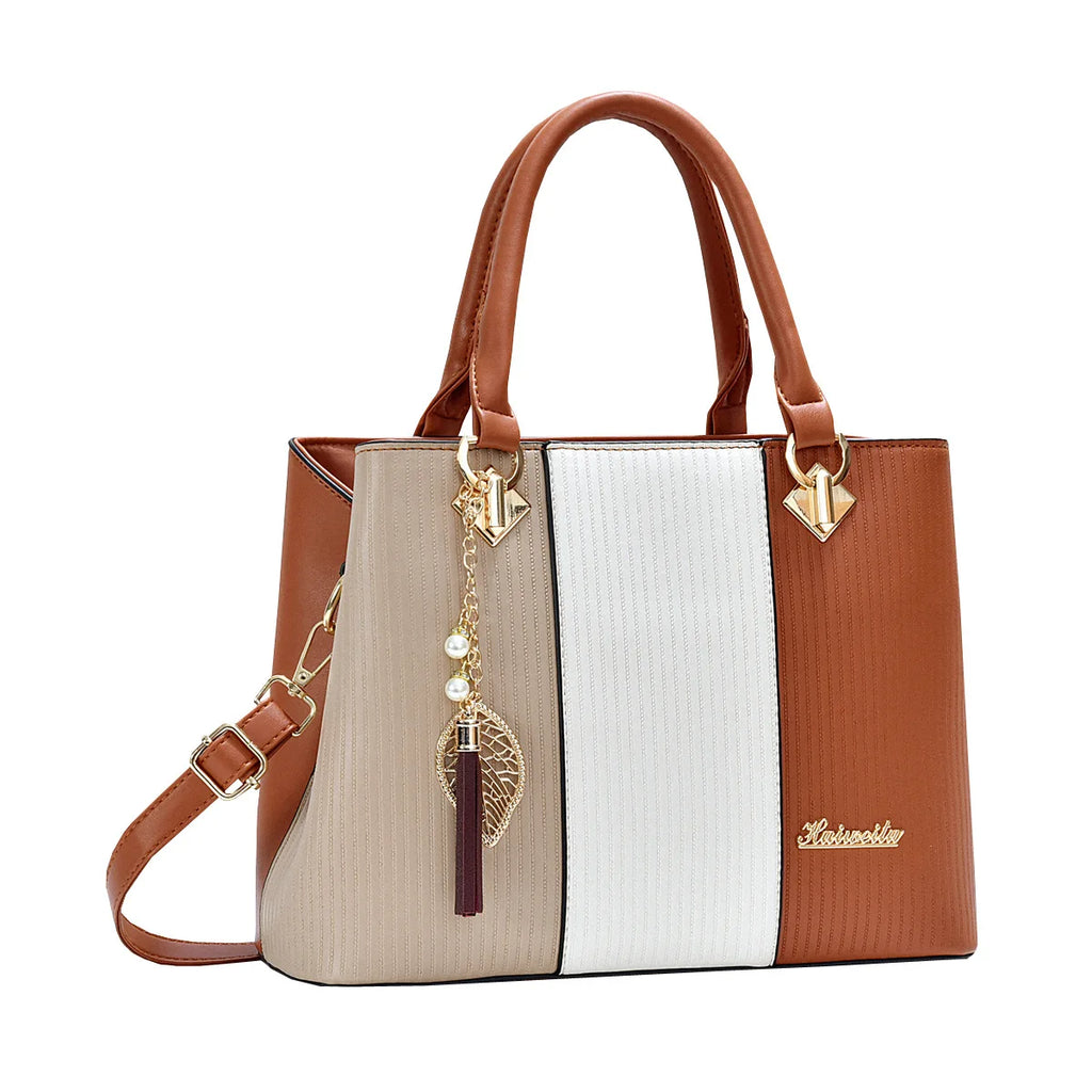 Women's Bags Fashion Trend Design Stripe Hit Color Handbag Shoulder Bag Messenger Bag Korean Style Bag