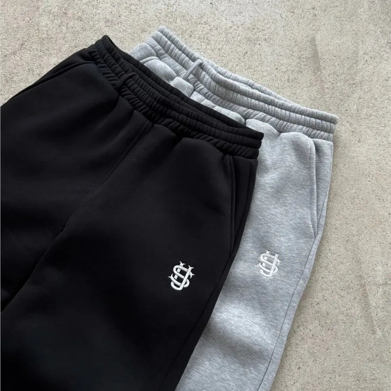 Retro Personalized Y2K Loose Straight Men's Tracksuit Pants with Leg Zipup Embroidery Hip Hop Harajuku Casual Men wide leg pants