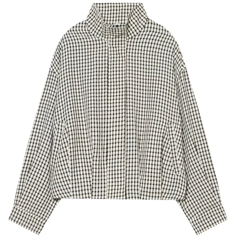 HXAO Plaid Bomber Jacket Women's Jacket Spring Autumn 2026 Crop Oversized Long Sleeve Top Casual Zipper Outerwear Outdoor Coats
