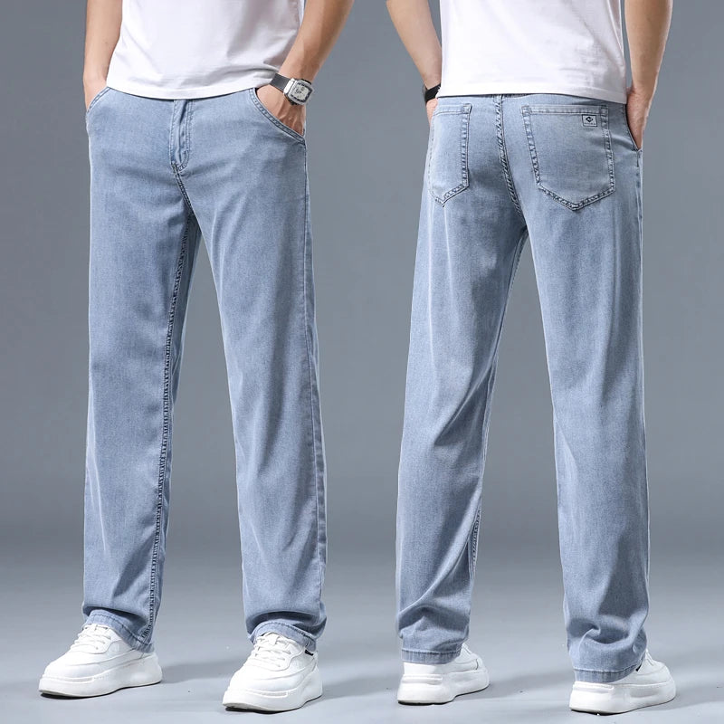 2026 Summer Ice Silk Thin Four Seasons Men's Jeans Loose Straight Wide Leg Pants
