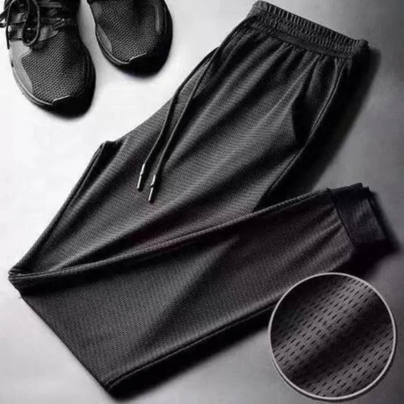 Minglu Thin Ice Silk Men's Pants High Quality Plaid Solid Color Casual Trousers Summer Slim-fit Quick-drying Sweatpants Man 5XL